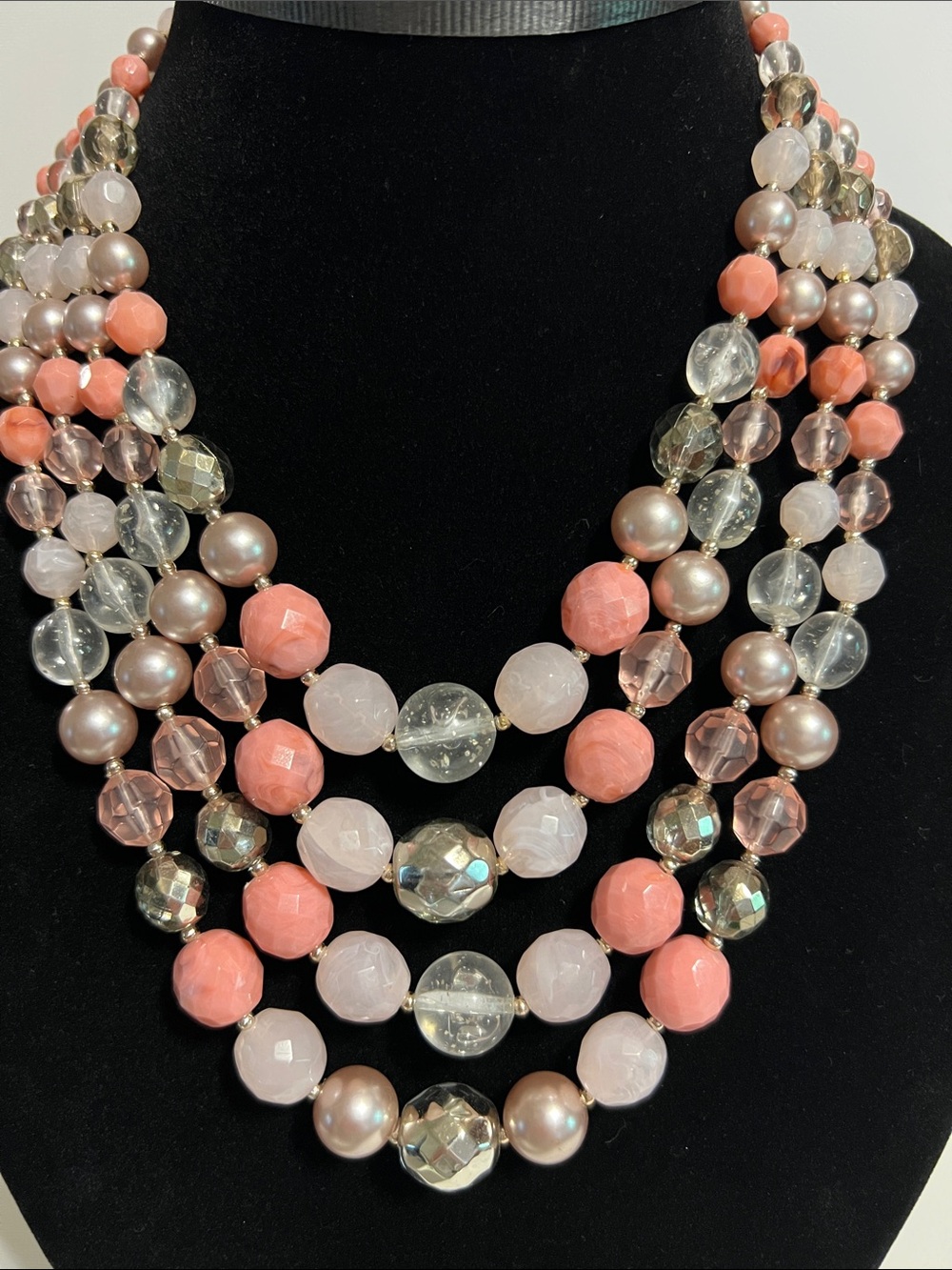 Vintage Multi-Strand Pink and Pearl Statement Necklace Fashion Jewelry